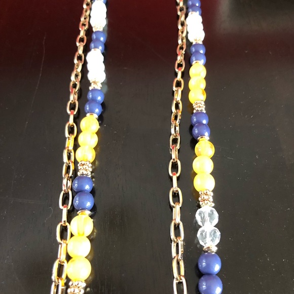 Navy/gold/yellow long necklace - Picture 2 of 2